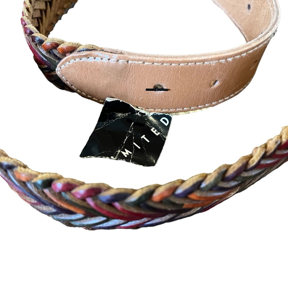 90s Vintage deadstock genuine leather braided multicolor leather belt XS - Picture 8 of 9